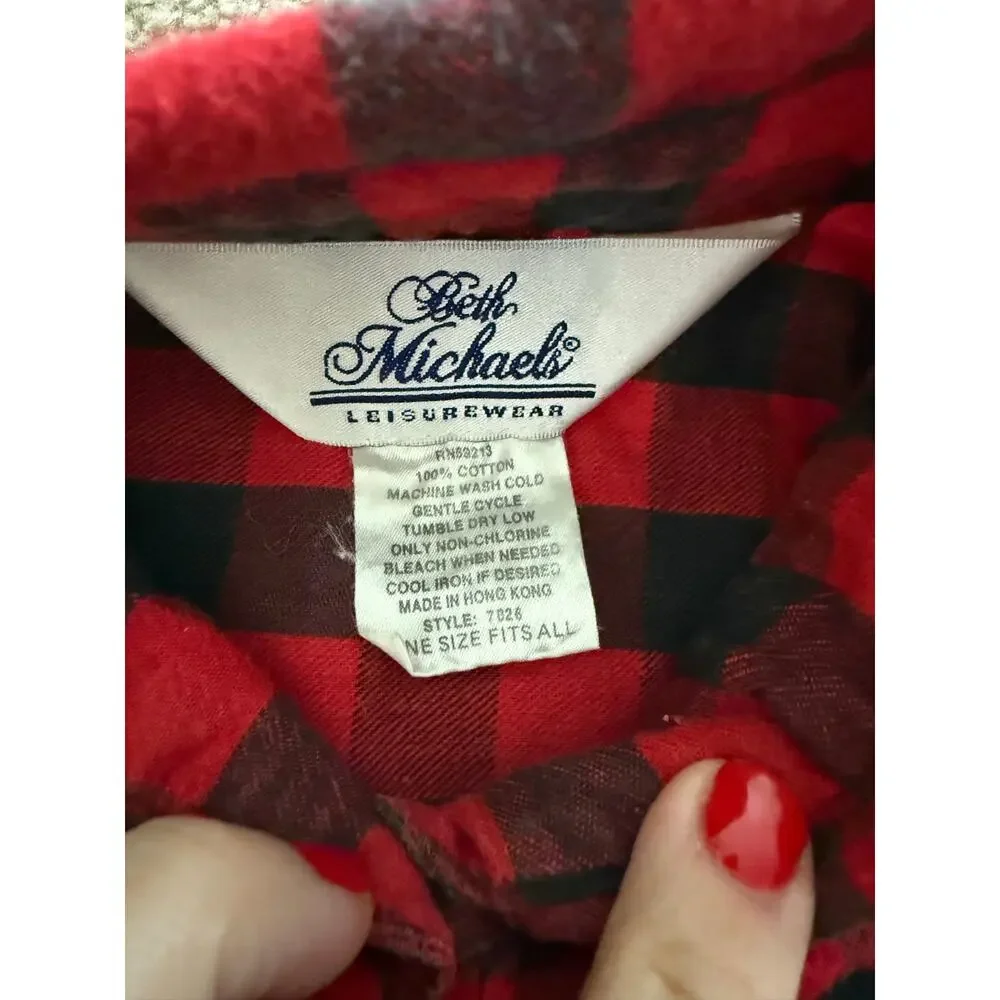 Vintage Beth Michaels Buffalo Plaid Flannel Sleep Shirt Nightgown OS Cotton